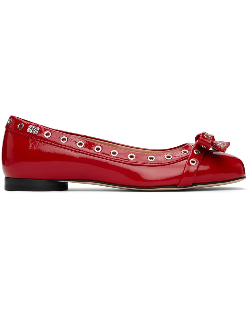 Ganni Red Eyelet Bow Ballerina Flats 474