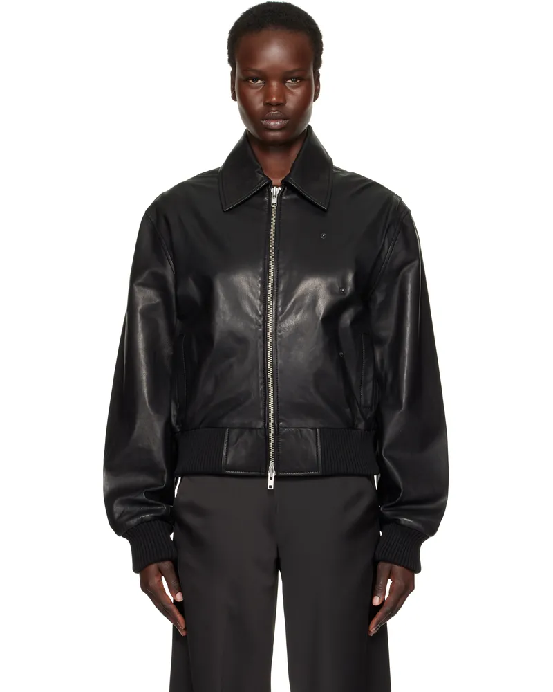 Christopher Esber Black Leather Flight Bomber Jacket Black