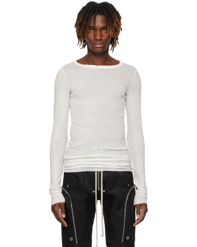 Rick Owens White Hollywood Rib LS T-shirt 11