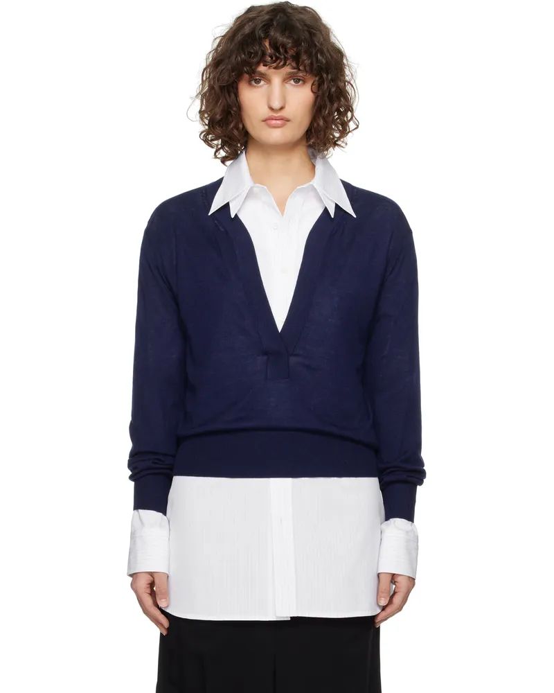 RECTO Blue Deep Henley Neck Sheer Knit Sweater Purple