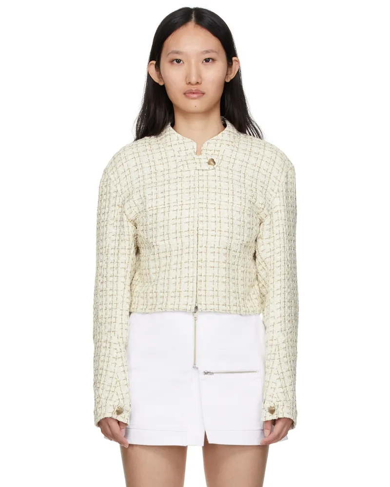 BONBOM Off-White Tweed Moto Jacket Ivory