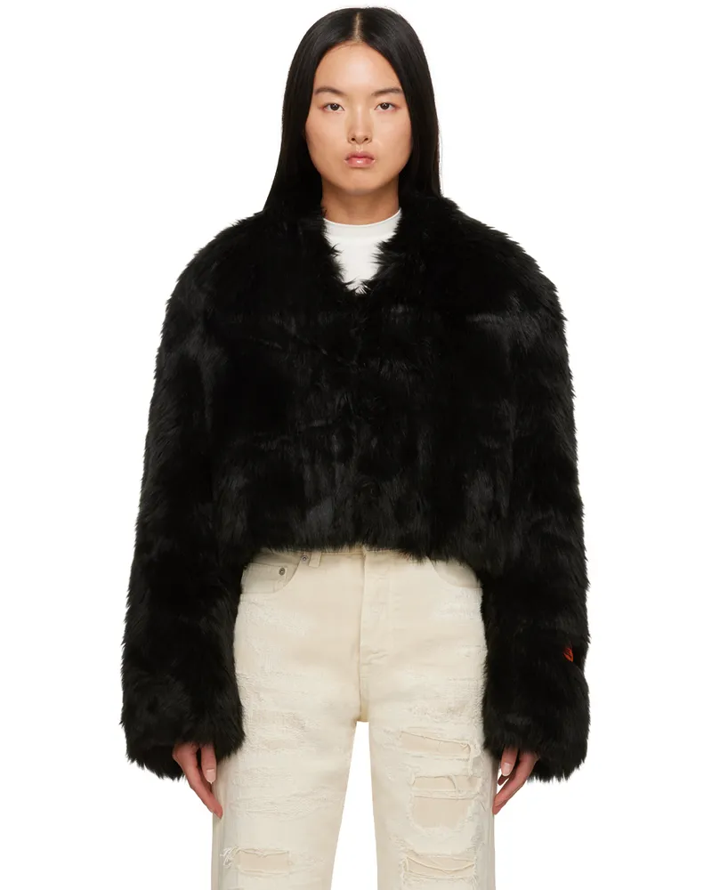 Heron Preston Black Hook-Eye Faux-Fur Jacket Black
