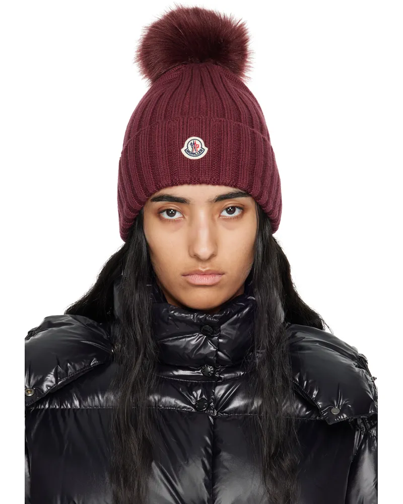 Moncler Burgundy Pom Pom Beanie 457