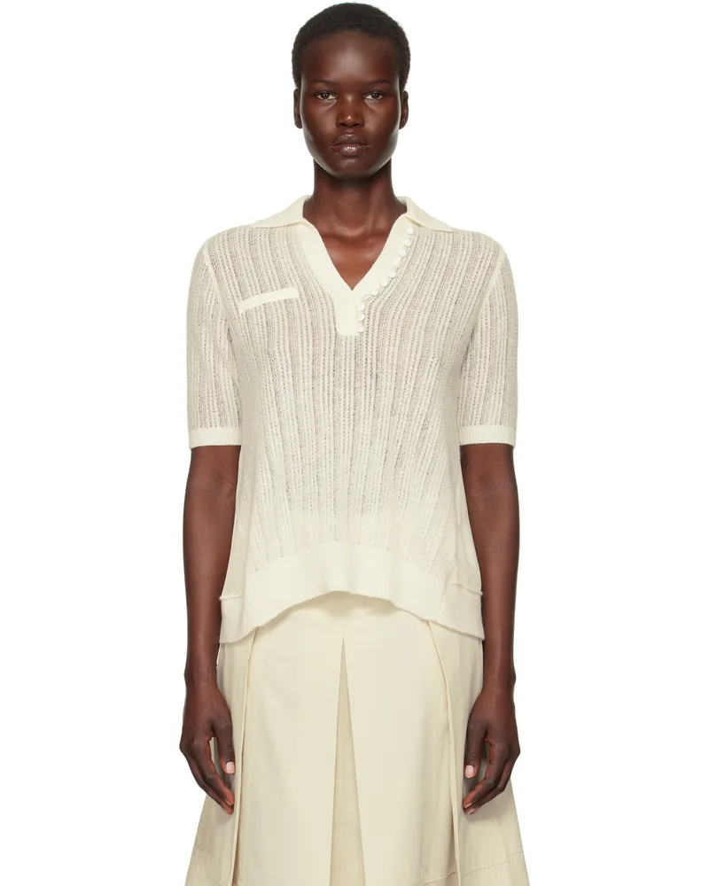 3.1 phillip lim Off-White Airy Open Cable Short Sleeve Polo Ivory