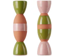 Green & Pink Double Totem Candle Holder Set