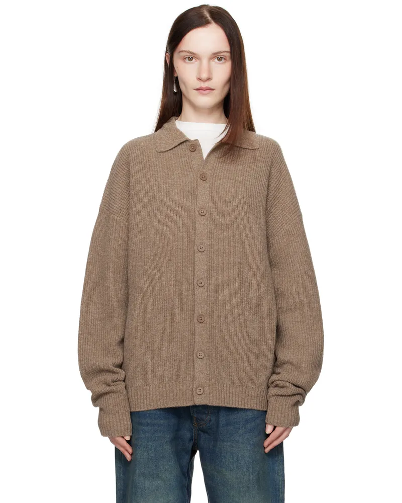 Aya Muse Brown Relaxed Knit Button Up Cardigan Dark