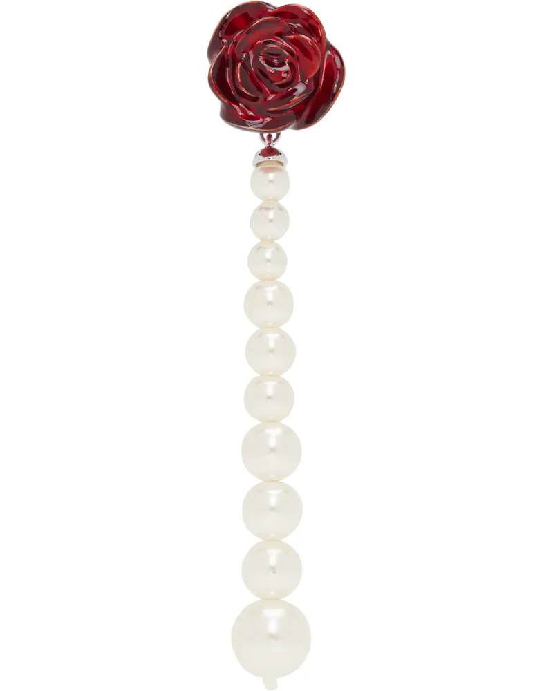 SHUSHU/TONG Red & White YVMIN Edition Pearl String Rose Single Earring Red