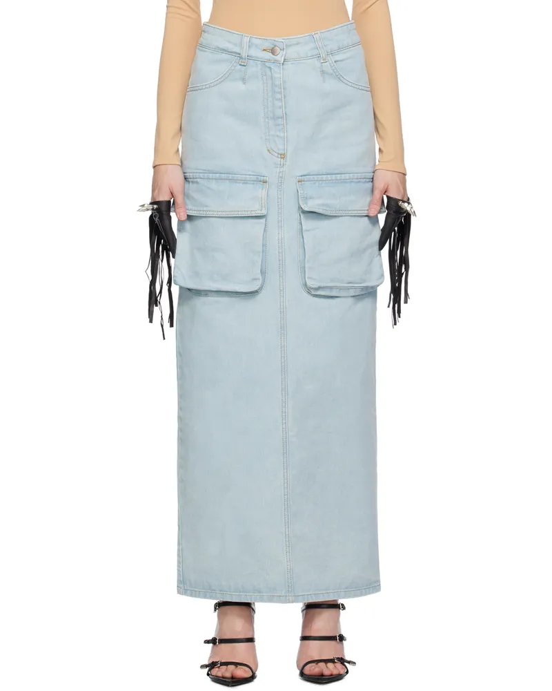 Lado Bokuchava Blue Cargo Denim Maxi Skirt Pale