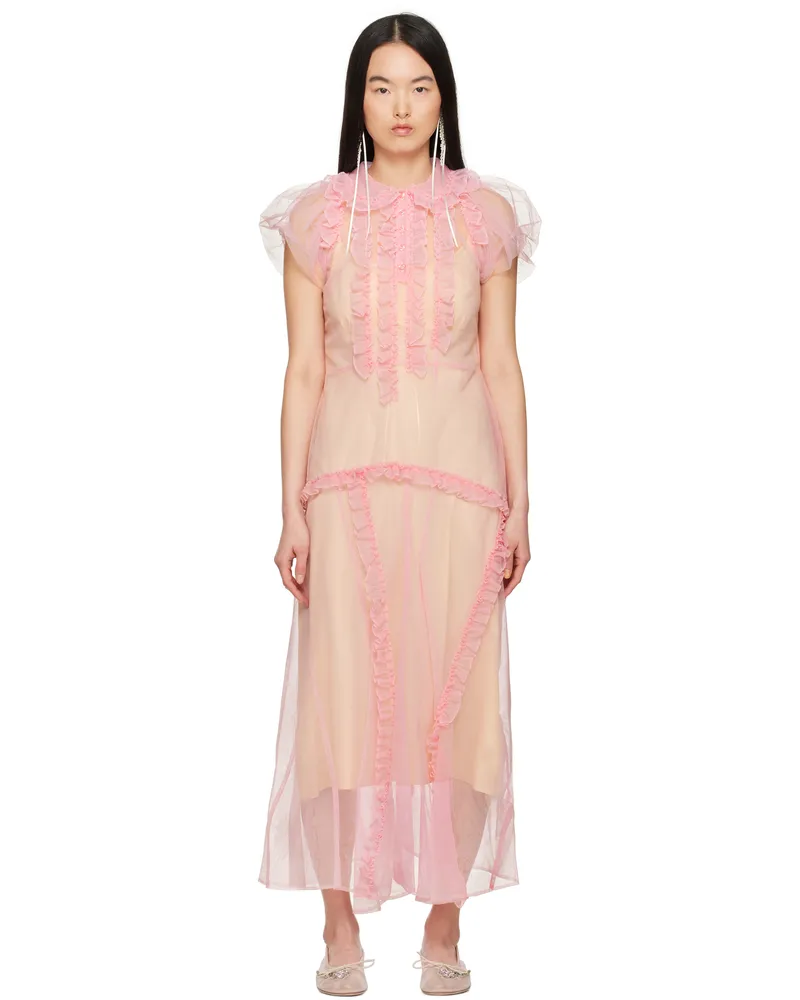 Simone Rocha Pink Ruffle Frill Multi-Seam Maxi Dress Pink