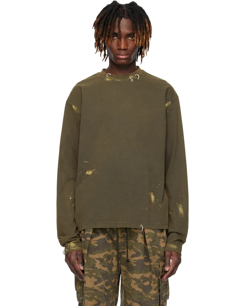 WE 11 DONE Khaki Pierced T-shirt Charcoal