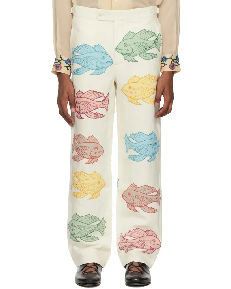 BODE Off-White Piscine Appliqué Trousers Wtmlt