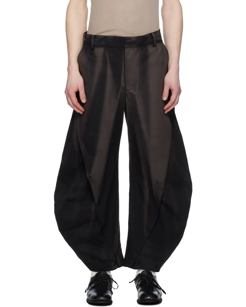 JiyongKim Black Sun-Bleached Curved Drawcord Trousers Black