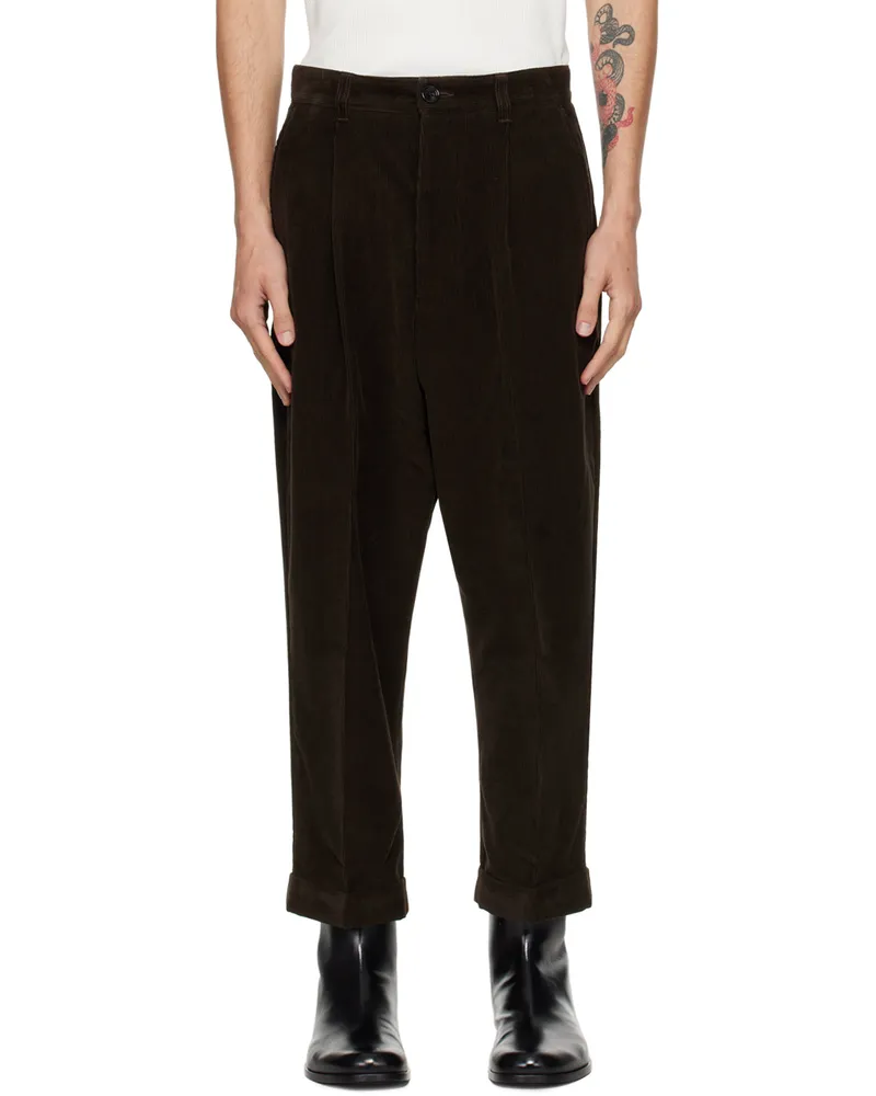 AMI Paris Brown Carrot Oversized Trousers Dark