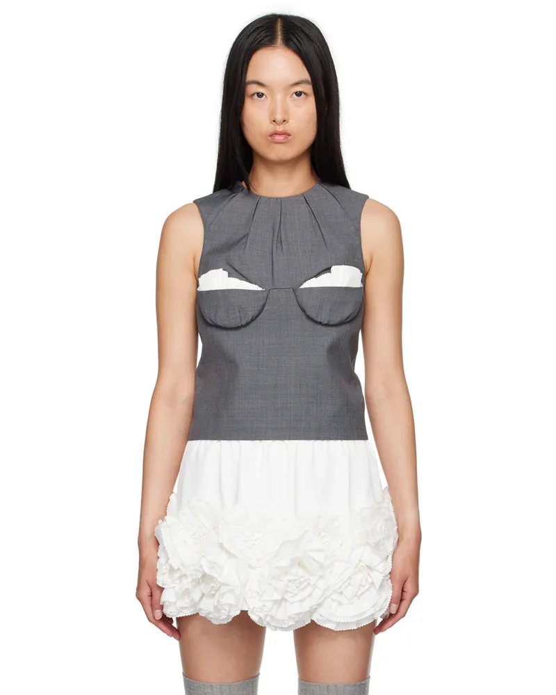 SHUSHU/TONG Gray Embellished Top Gr100