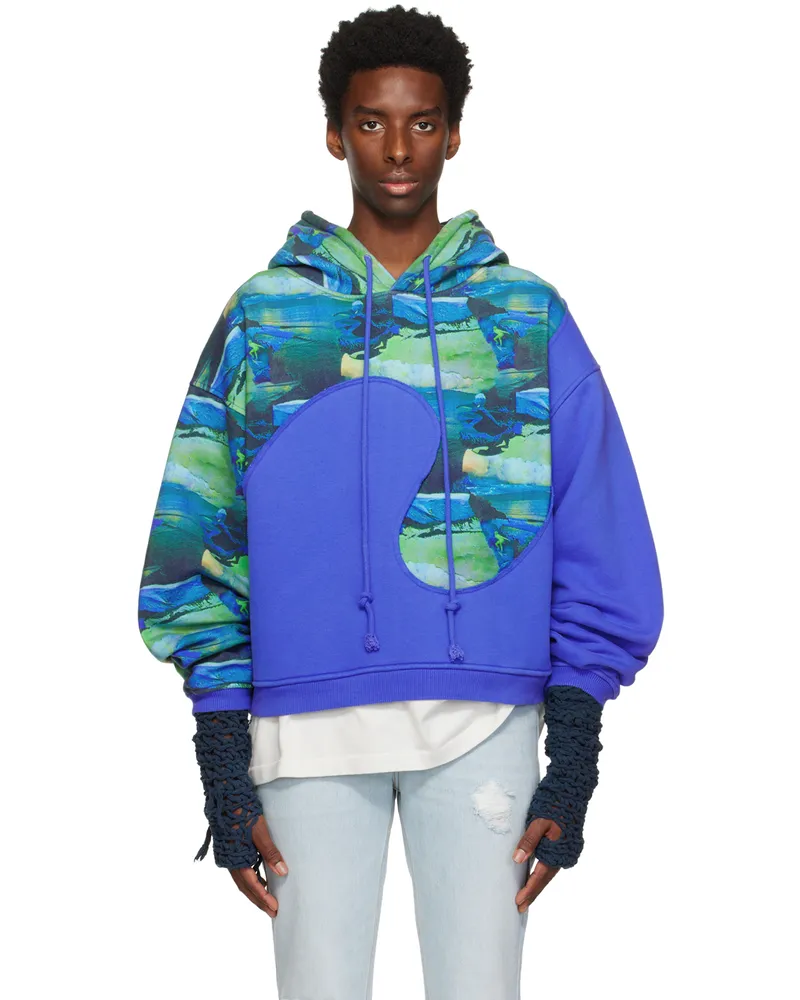 ERL Blue Paneled Hoodie Erl