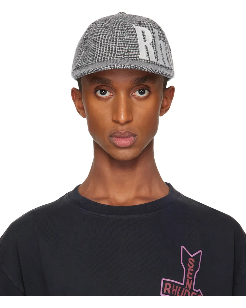 RHUDE Black & White Wrap Logo 6-Panel Cap Black