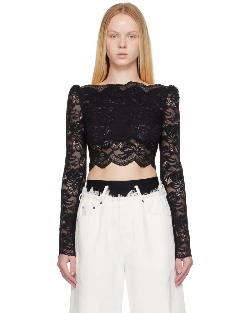 Paco Rabanne Black Crop Top in Lace Top Black