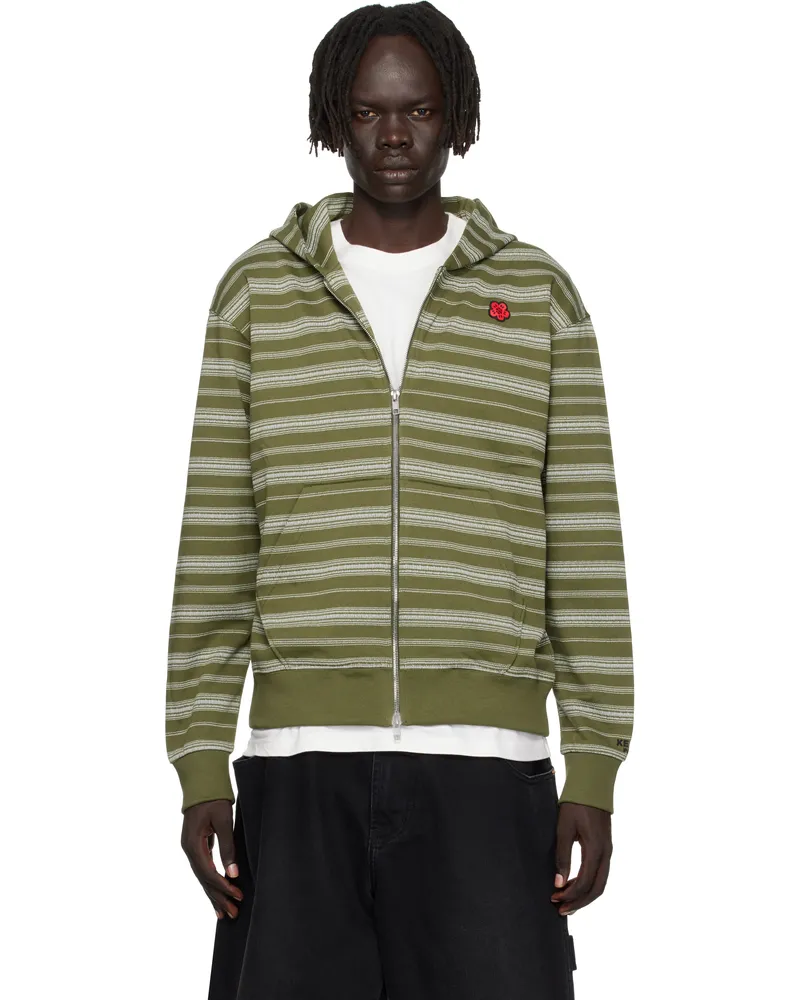 Kenzo Khaki Kenzo Paris 'Boke Flower' Striped Embroidered Hoodie Khaki
