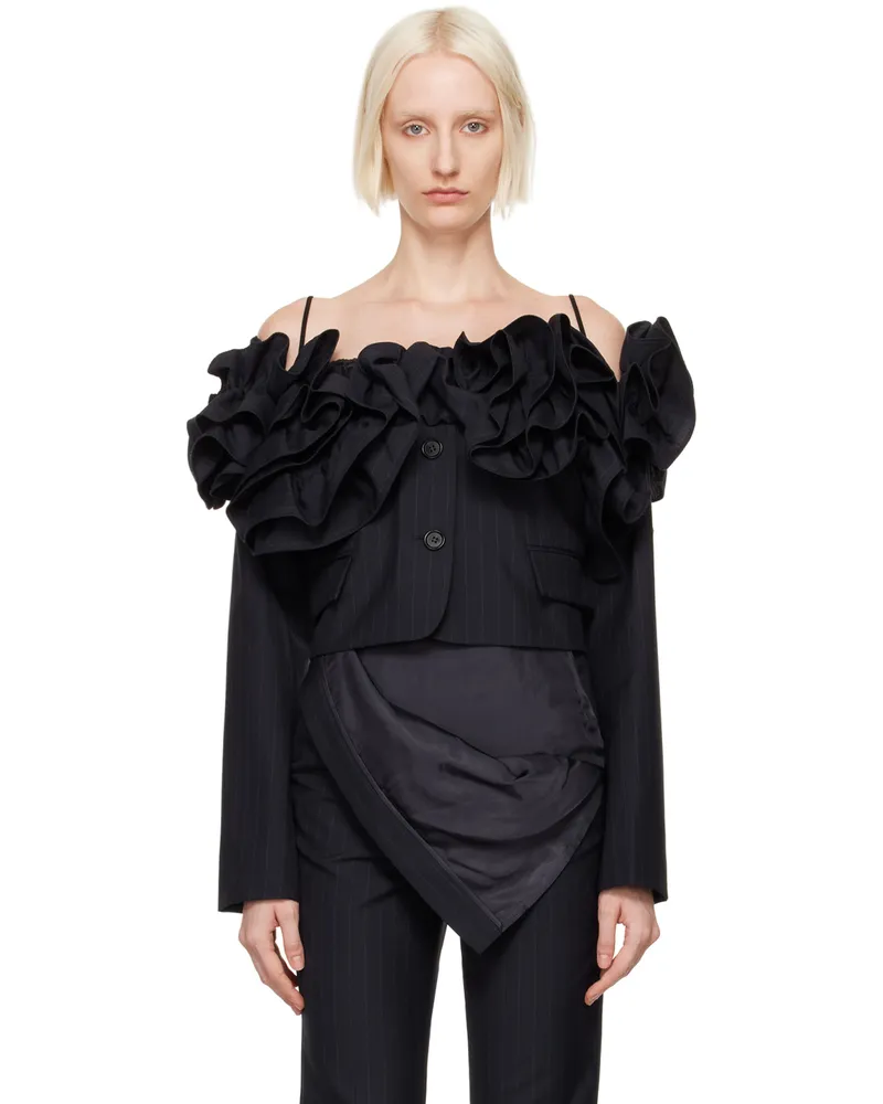 pushBUTTON Navy Off The Shoulder Frill Jacket Navy