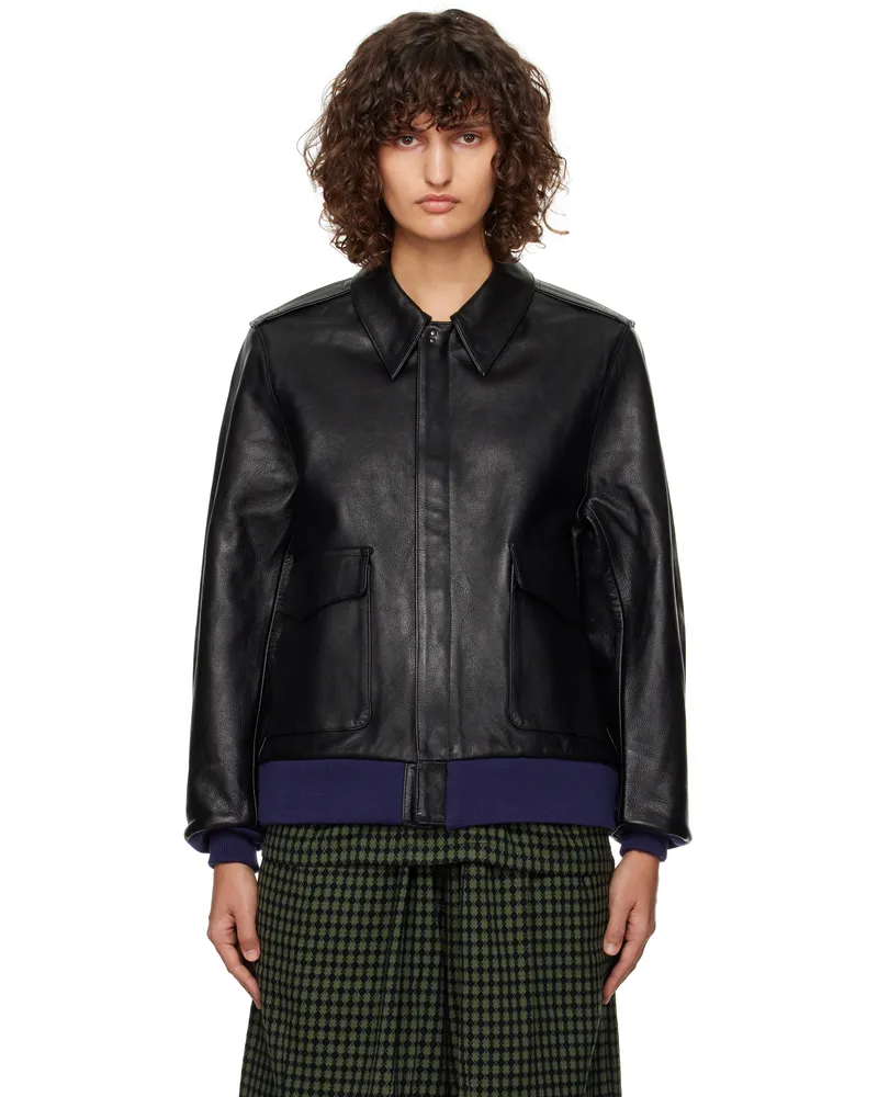 NEEDLES Black A-2 Leather Jacket B-black