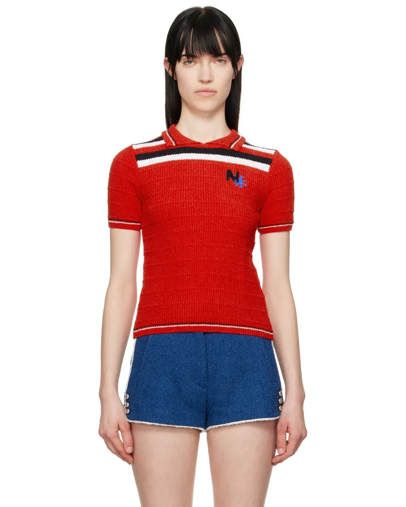 MSGM Red Embroidered Logo Polo 18