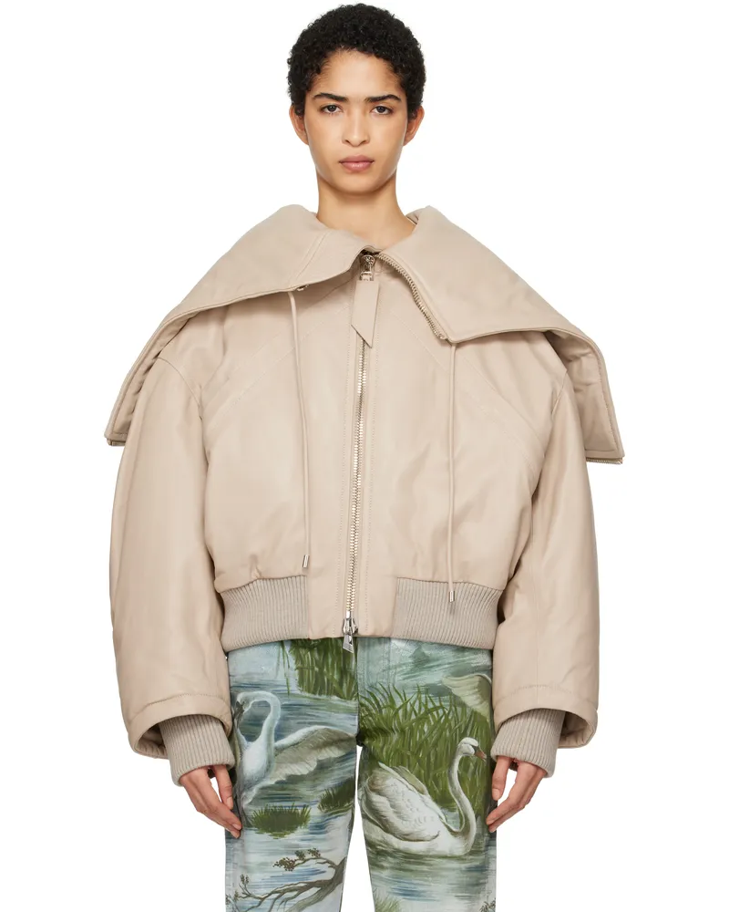 ATTICO Biege Padded Leather Bomber Jacket 507