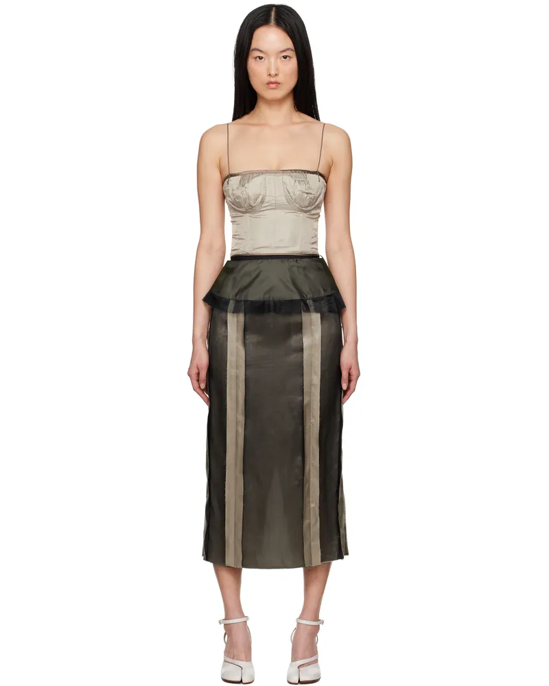 Maison Margiela Khaki & Black Lined Silk Midi Dress 800