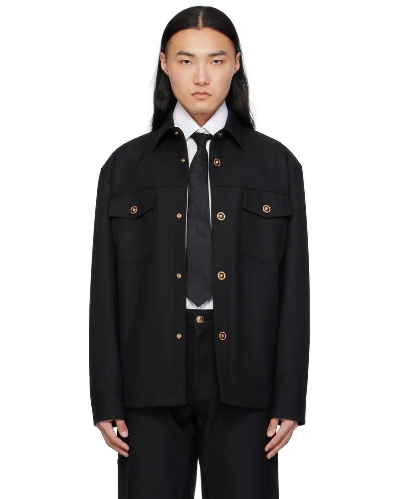 Versace Black Wool Cavalry Overshirt 1b000-black
