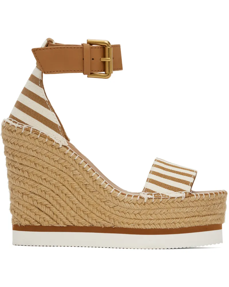See by Chloé Tan & White Glyn Espadrille Heeled Sandals 221-tan