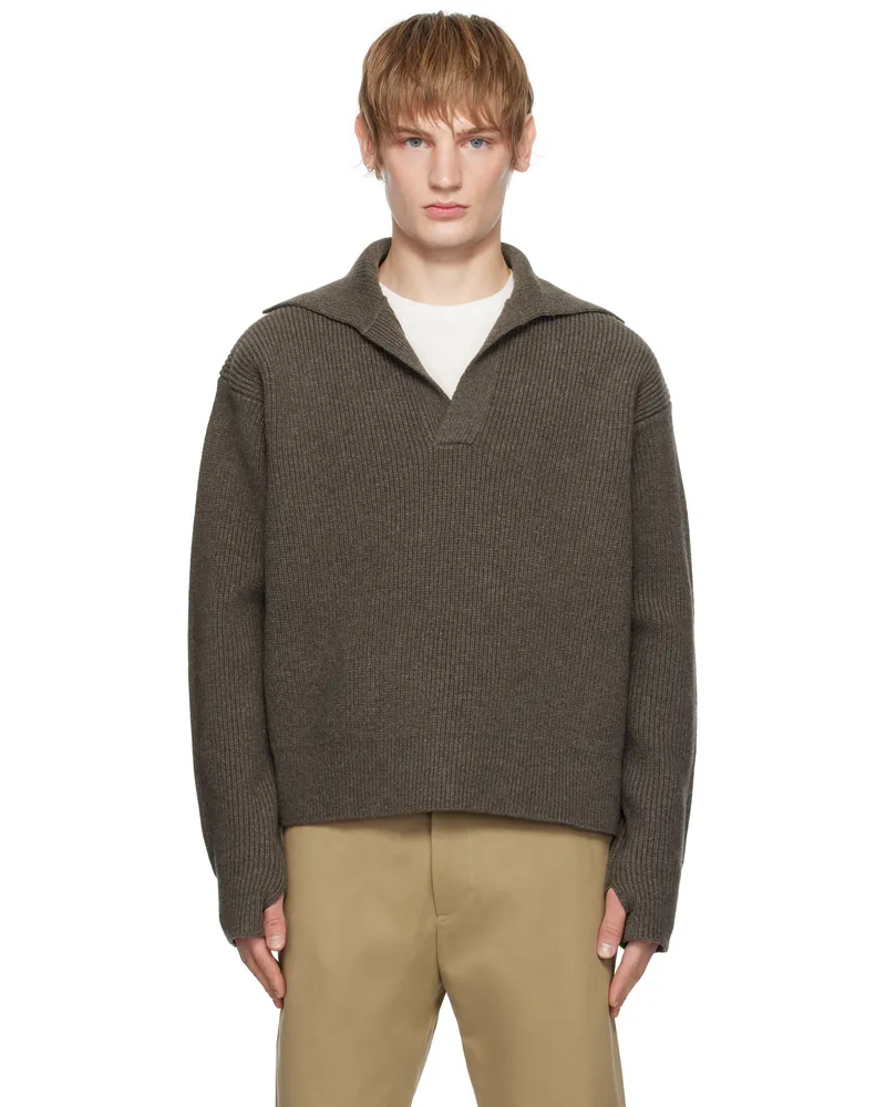 Studio Nicholson Brown Nash Knit Polo Mole
