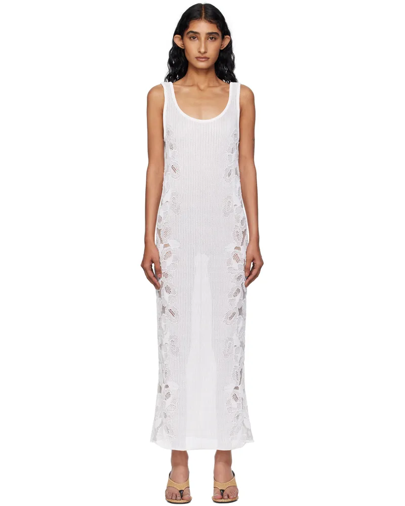 Alaïa White Guipure Lace Flower Midi Dress 000