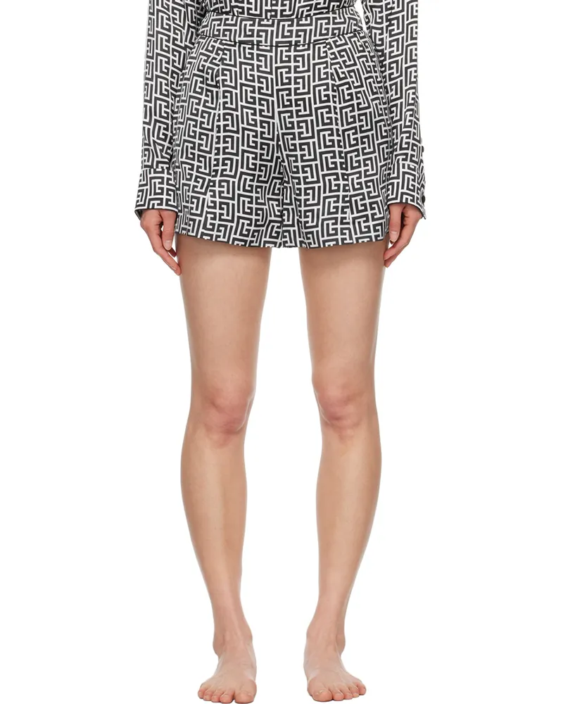 Balmain Black & White Monogram Shorts Gab