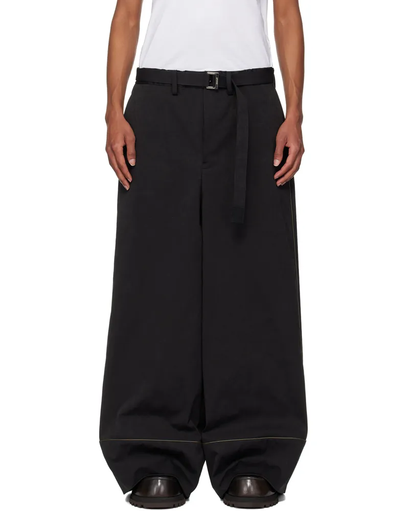 Sacai Black Belted Faux-Suede Trousers 001