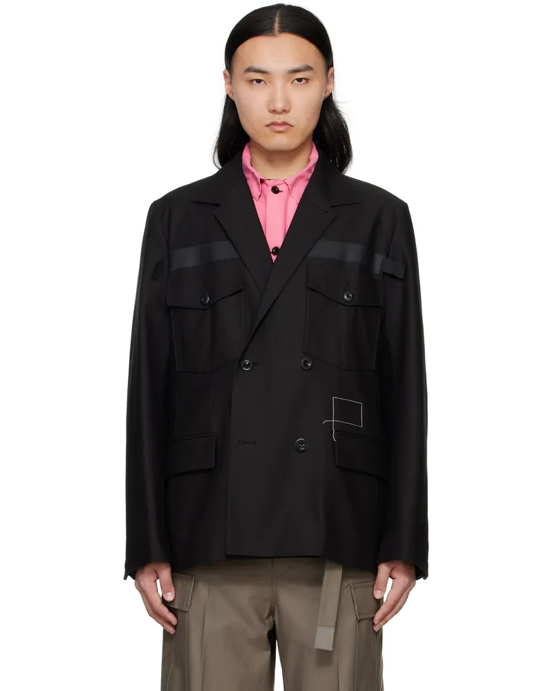 Sacai Black WTAPS Edition Cotton Back Satin Blazer 001