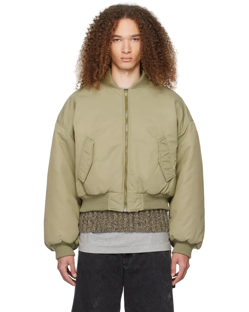 WE 11 DONE Green Puff Bomber Jacket Khaki