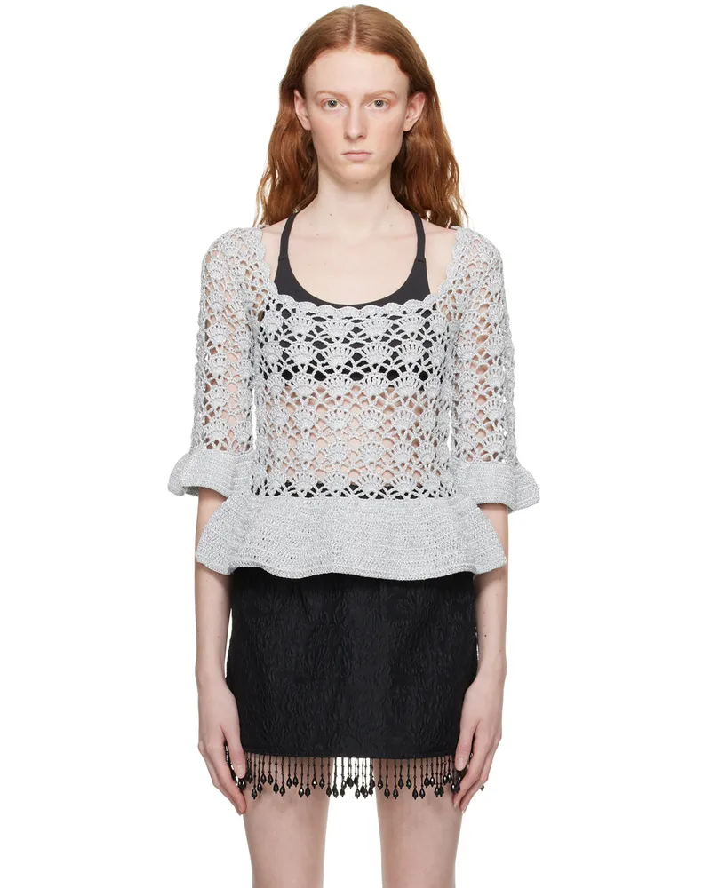 Ganni Silver Peplum Blouse 641