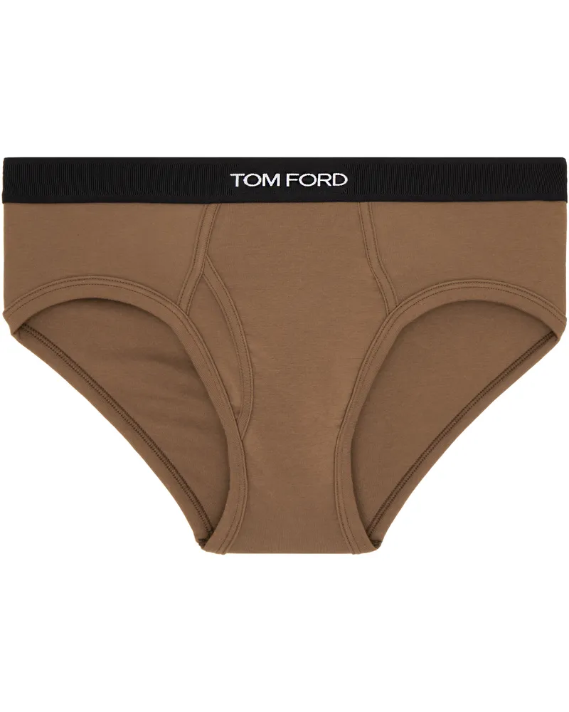 Tom Ford Brown Cotton Briefs Nude