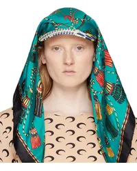 Marine Serre Green & Navy Regenerated Silk Scarves Veiled Cap Mumulticolor