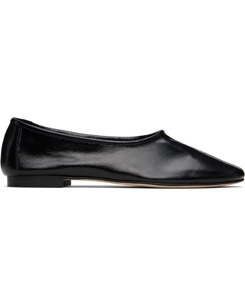 by FAR Black Prudence Creased Leather Ballerina Flats Bk001