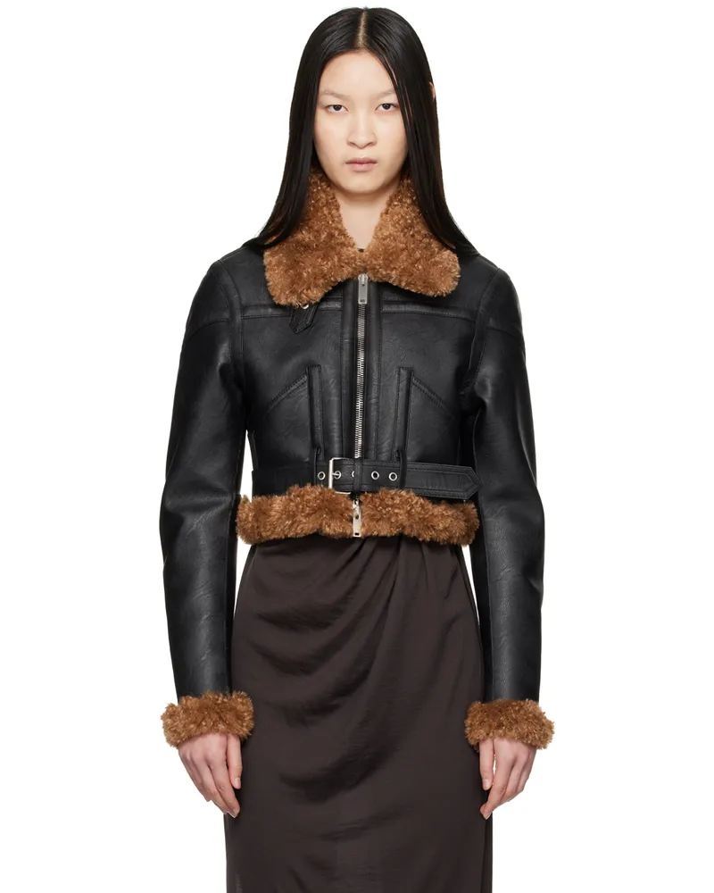 Stella McCartney Black Plush Teddy Faux-Leather Biker Jacket 1000