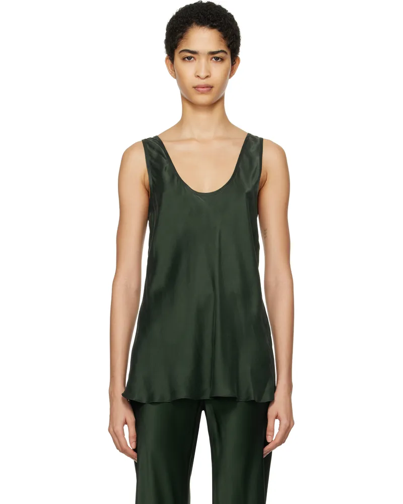 Silk Laundry Green Scoop Neck Tank Top Scarab
