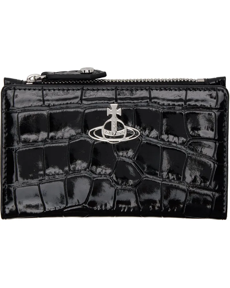 Vivienne Westwood Black Crocodile Slim Flap Card Holder Ss25-n401
