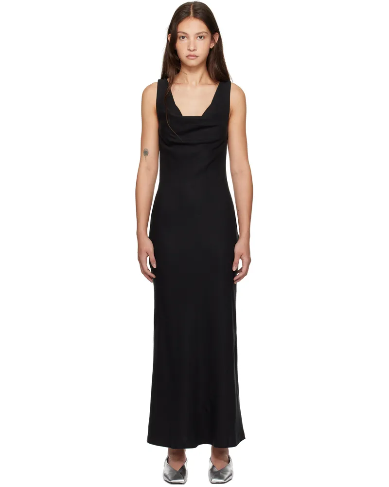 St. Agni Black Double Drape Maxi Dress Black