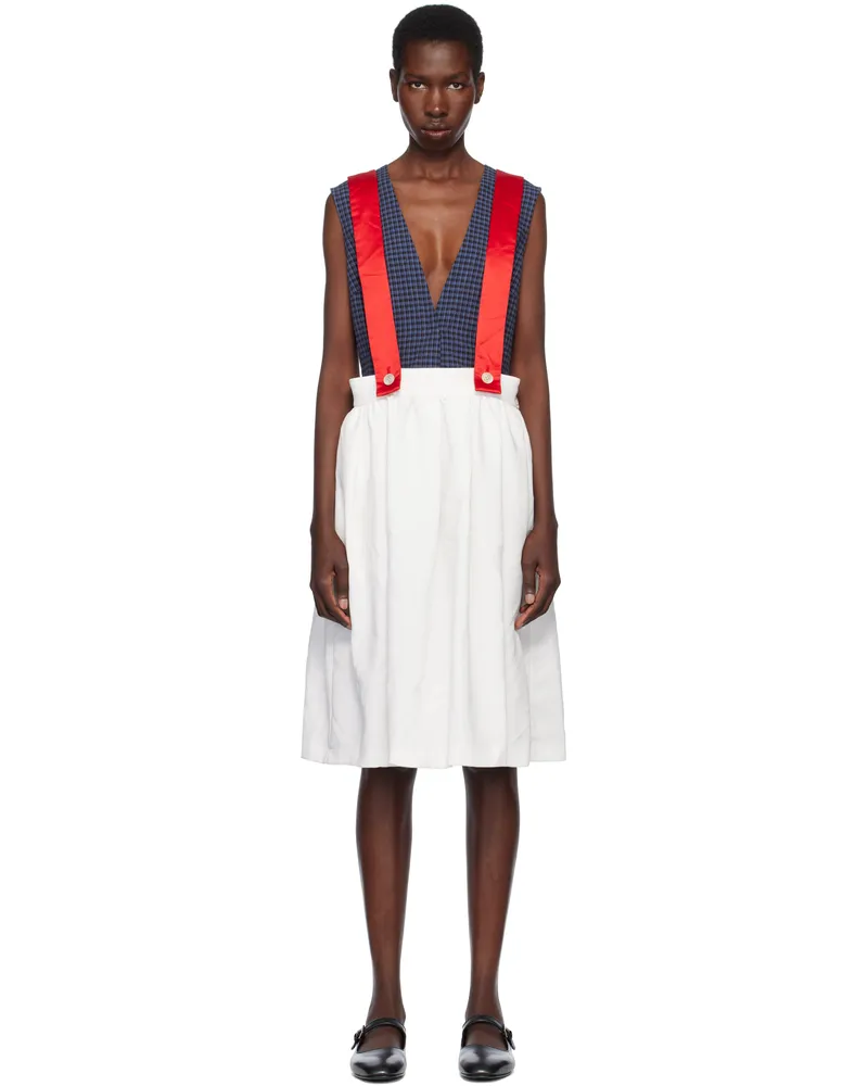 Comme des Garçons White & Red Gabardine & Satin Midi Skirt 1