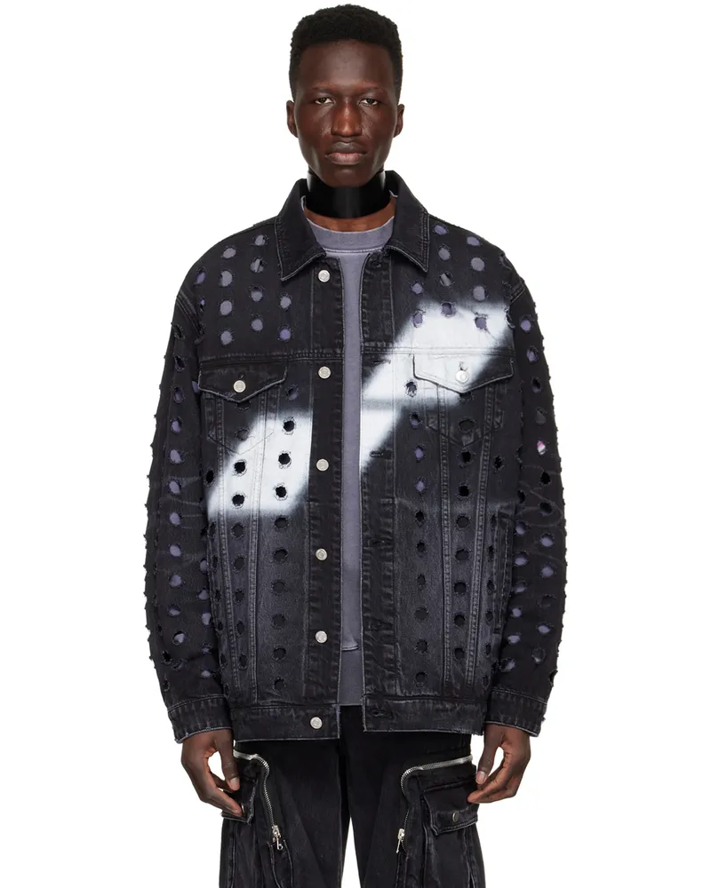 WE 11 DONE Black Logo Denim Jacket Wash