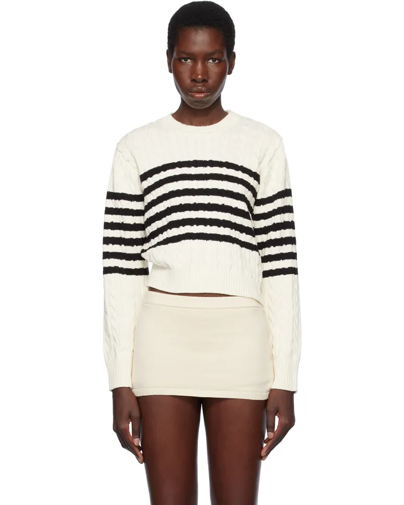 Frankies Bikinis Off-White Varsity Striped Cable Knit Sweater Ivory