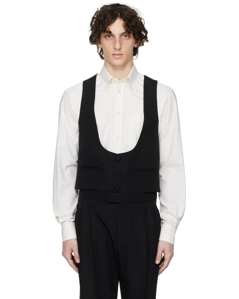 Valentino Garavani Black Wool Grain de Poudre Slim Fit Vest 0nonero