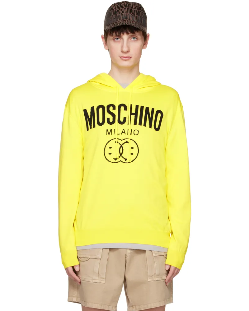 Moschino Yellow Double Smiley Hoodie A3032