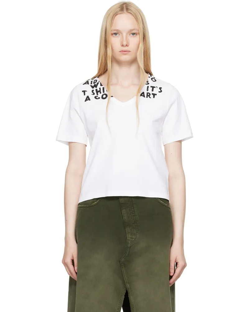 Maison Margiela White V-Neck SIDA Print T-shirt 100