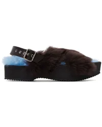 Dries van Noten Blue & Black Furry Sandals D.brown